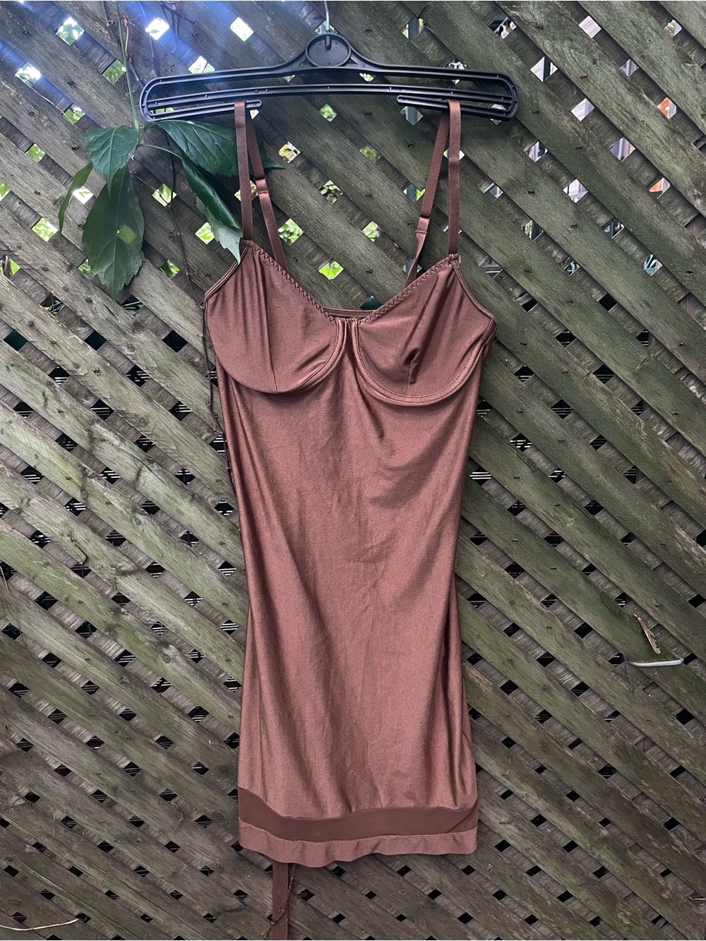 Shimmery Brown Slip Dress with Built-In Cups